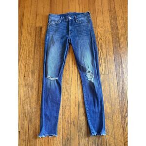 MOTHER The Looker Ankle Chew Jeans Womens 27 Blue Skinny Distressed Made USA
